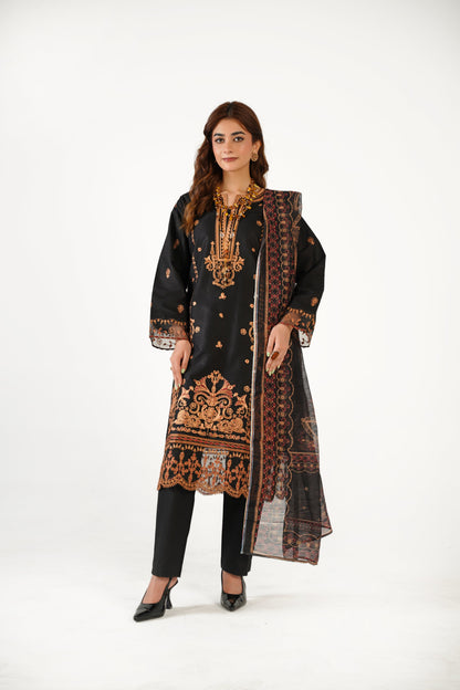 Anaya Noor Fancy Jacquard Cotton Emb 3PC