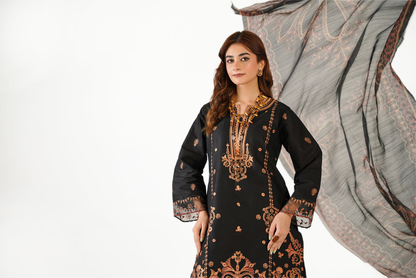 Anaya Noor Fancy Jacquard Cotton Emb 3PC