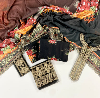 Esra Printed Slub Khaddar With Emb Patches 3PC
