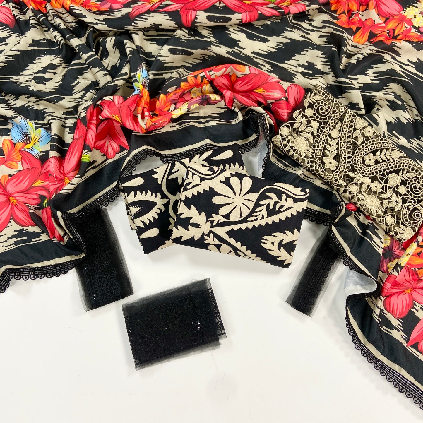 Maria B Printed Slub Khaddar With Emb Patches 3PC