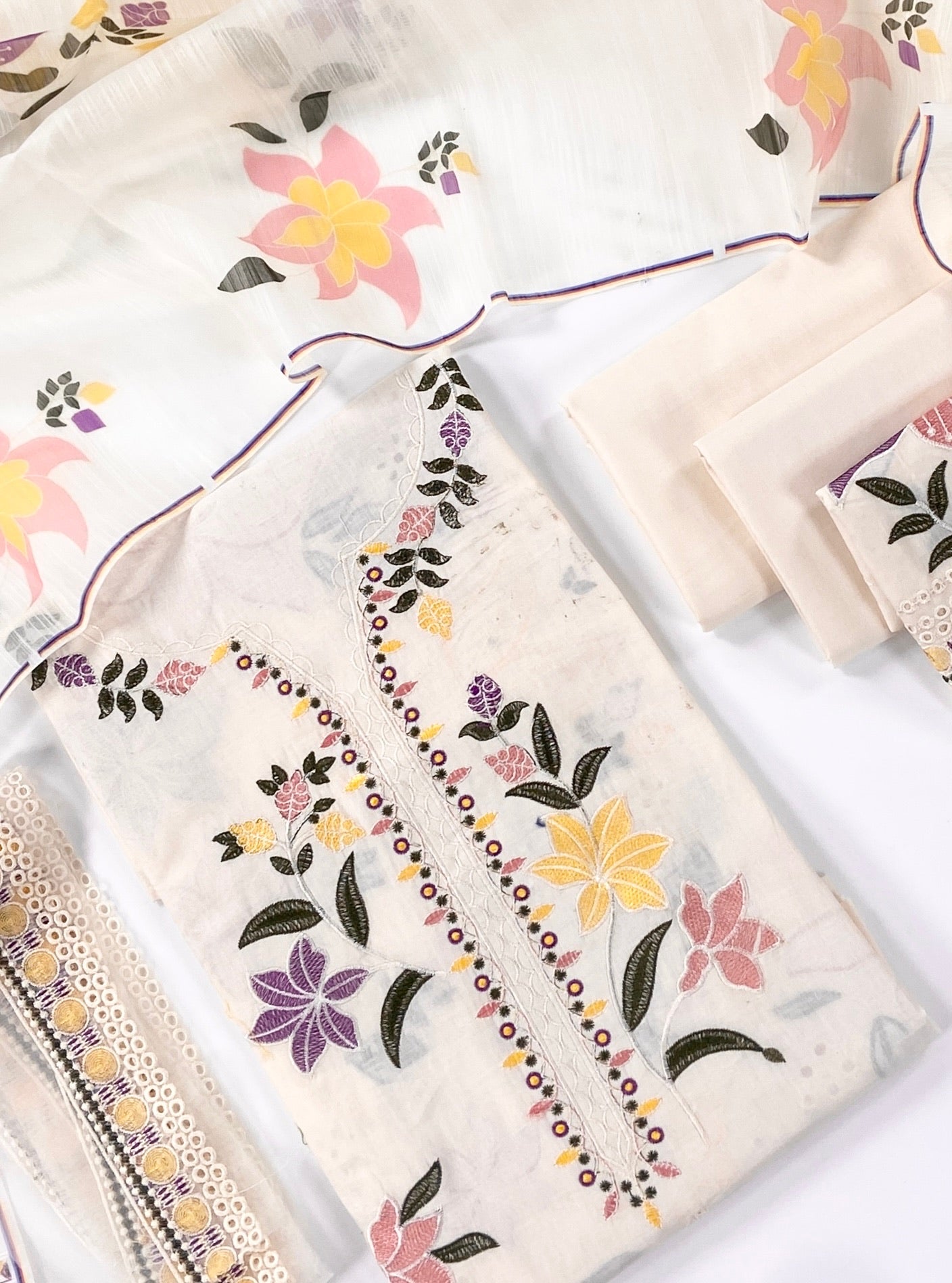 Aneelas Full Embroidered Lawn With Emb Paches 3PC