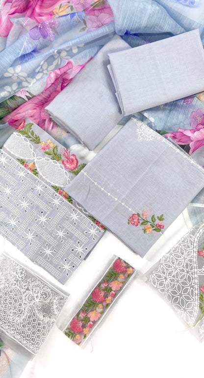 Parishay Plain Embroidered Lawn 3PC