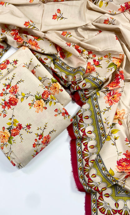 Anaya Noor Printed Bana Dora Slub Linen 3PC