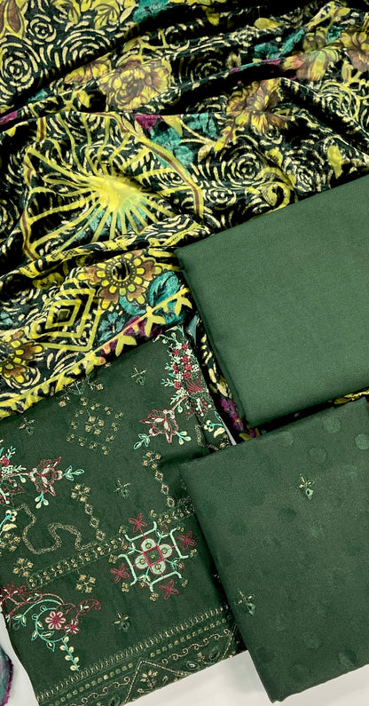 Maria B Emb Dhanak with Plachi Shawl 3PC