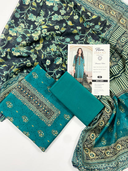 Flora By Zara Ali Printed Lawn 3PC