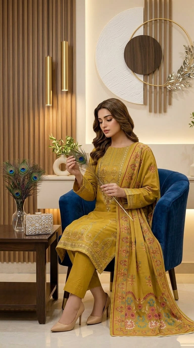 Kashmala By Anaya Noor Heavy Emb Khaddar With Woolen Shawl 3PC