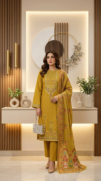 Kashmala By Anaya Noor Heavy Emb Khaddar With Woolen Shawl 3PC
