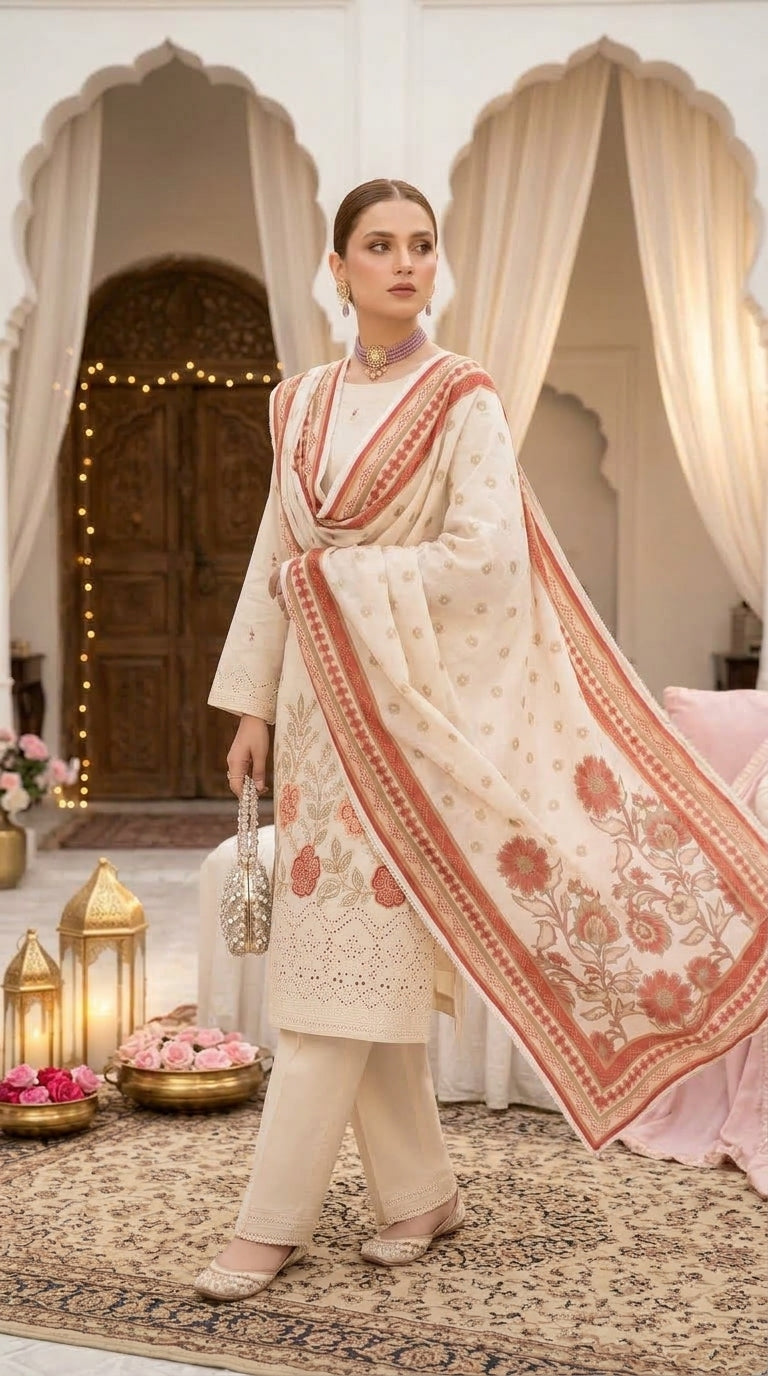 Hurab By Anaya Noor Heavy Emb Viscose 3PC