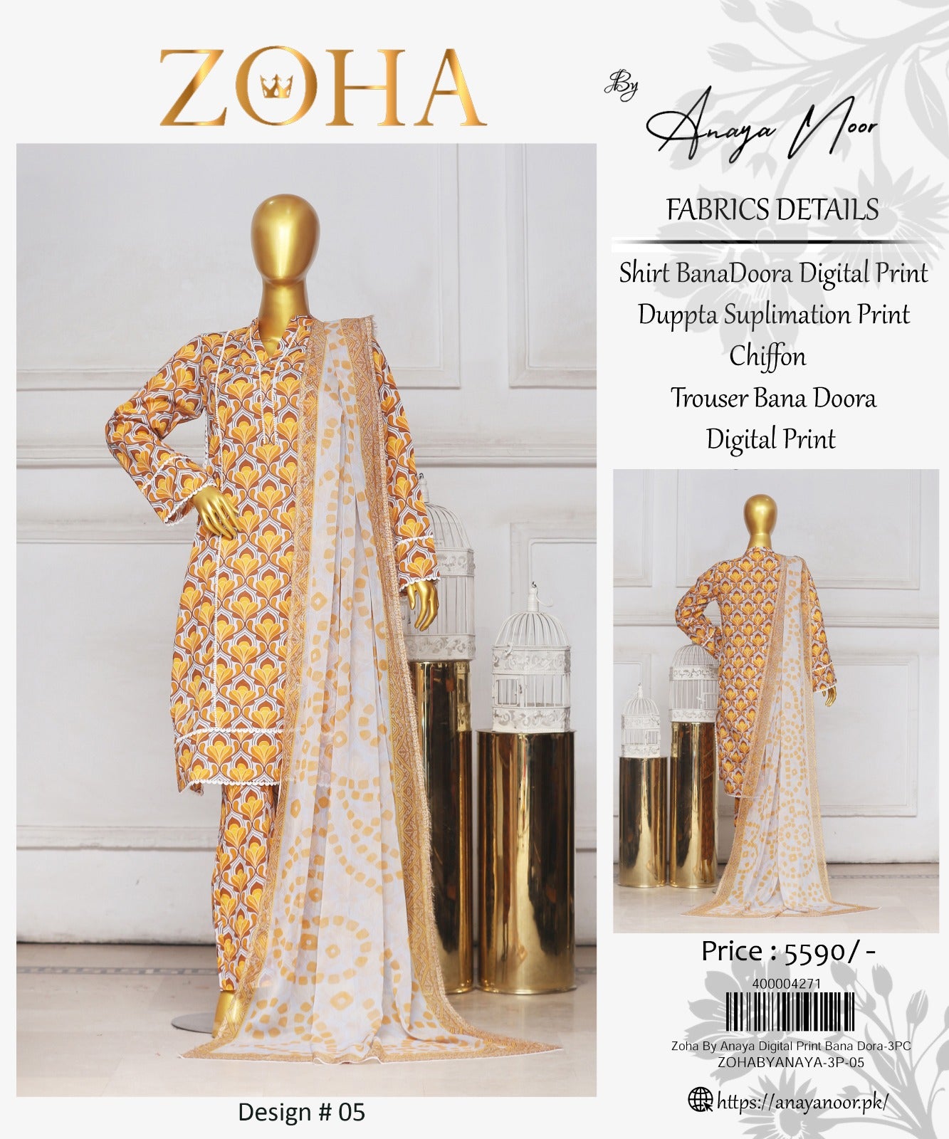 Zoha By Anaya Noor Print Bana Dora 3-PC