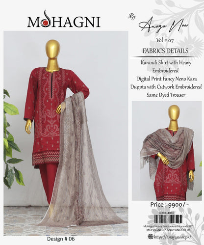 Mohagni By Anaya Noor Emb Karandi 3-PC