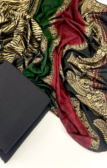 Khaddar Shirt And Trouser With Fancy Wool Jacquard Shawl 3PC