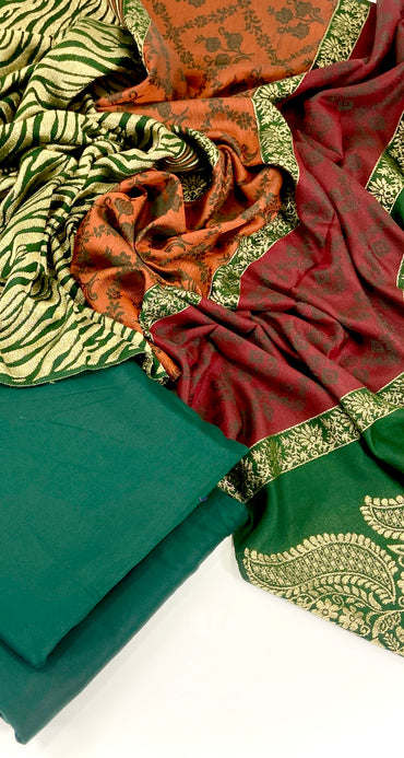 Marina Shirt And Trouser With Fancy Wool Jacquard Shawl 3PC