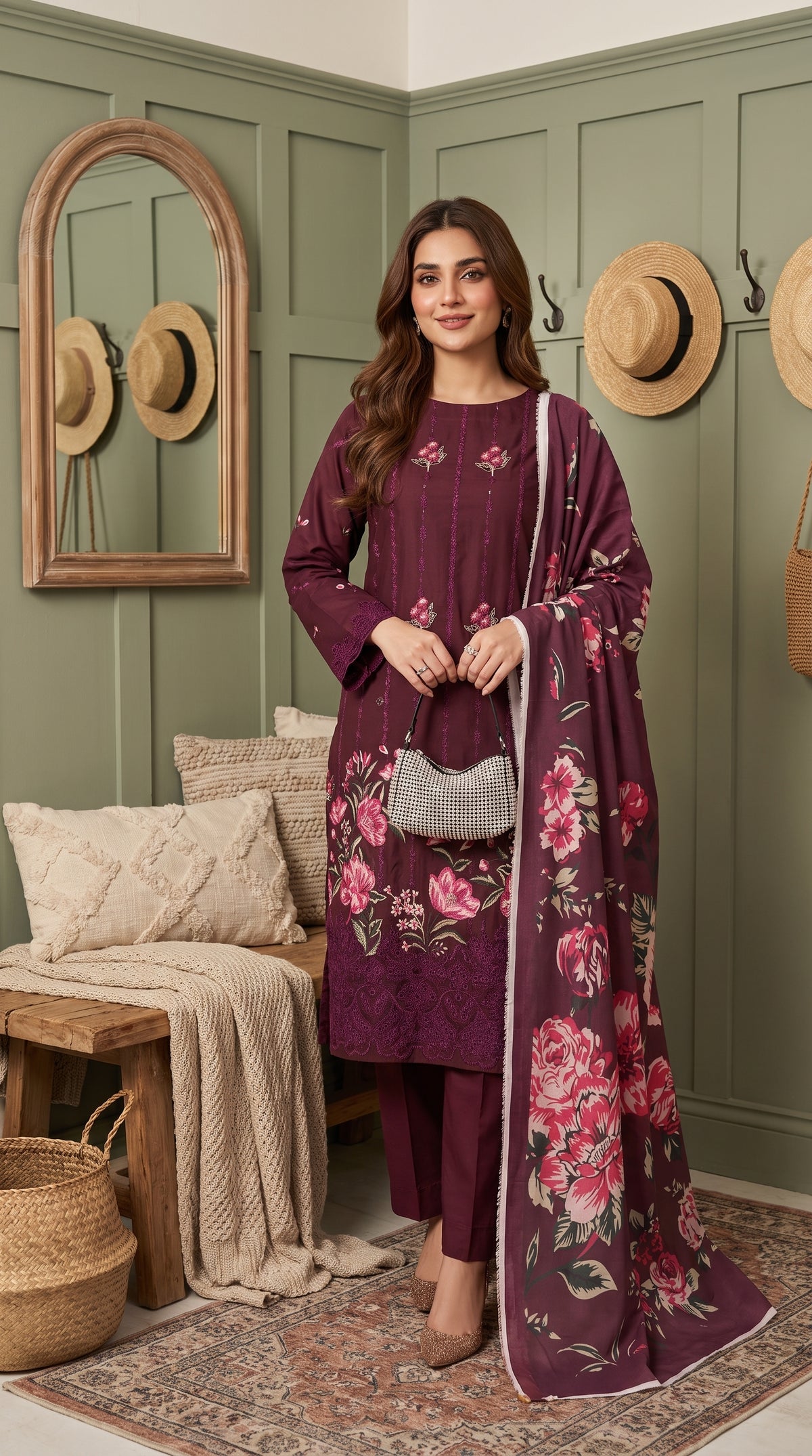 Hurab By Anaya Noor Heavy Emb Viscose 3PC