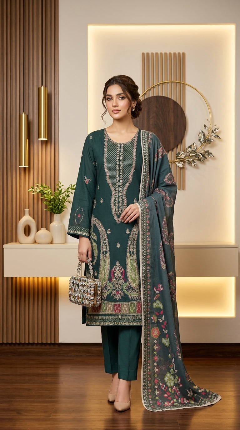 Kashmala By Anaya Noor Heavy Emb Khaddar With Woolen Shawl 3PC