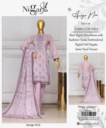 Nigar By Anaya Noor Bana Dora Emb 3-Pc