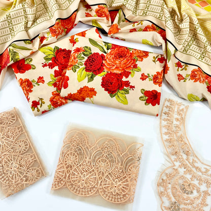 Baroque Printed Linen With Emb Patches 3PC