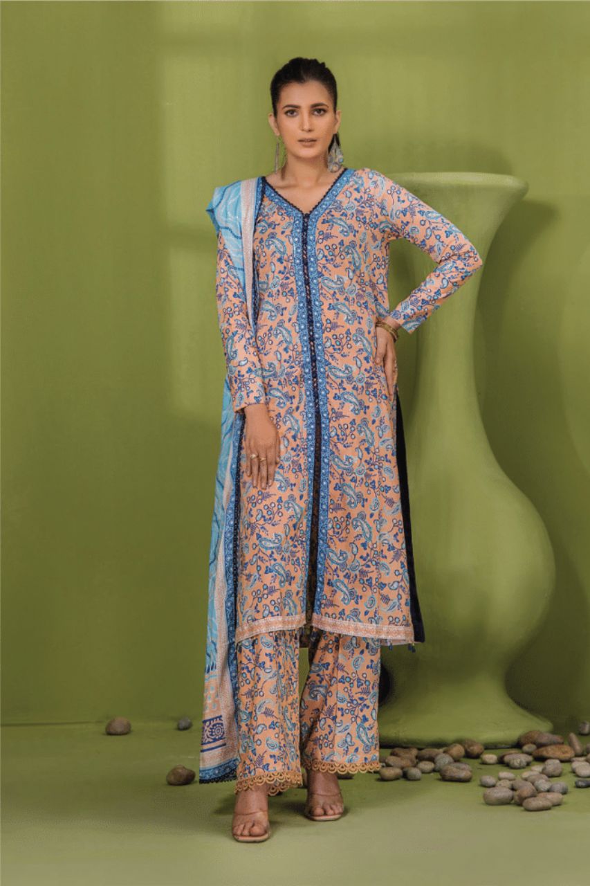 Minsa By Raabi 3-Piece Printed With Voil Dupatta Eid Collection 2024