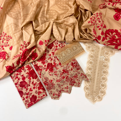 Maria B Printed Linen With Embroidered Patches-3PC