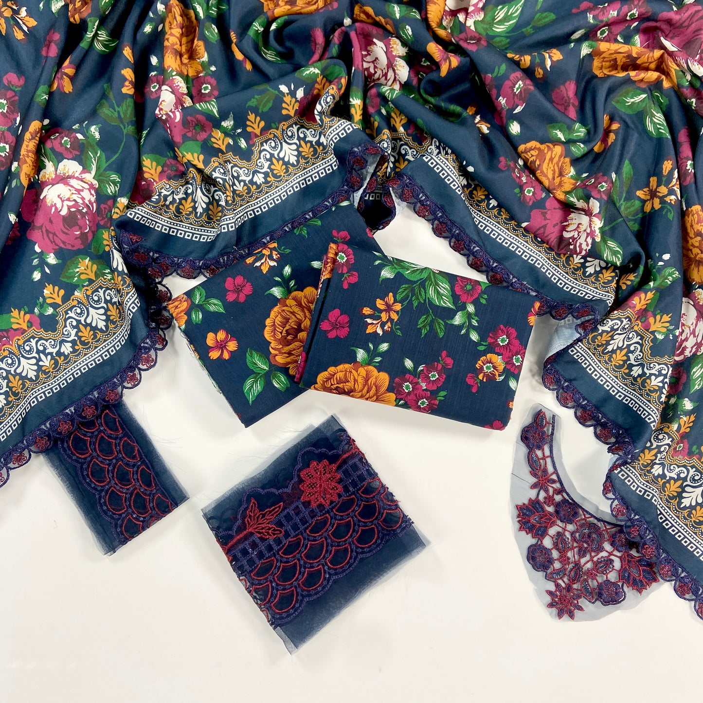 Baroque Printed Slub Khaddar With Emb Patches 3PC