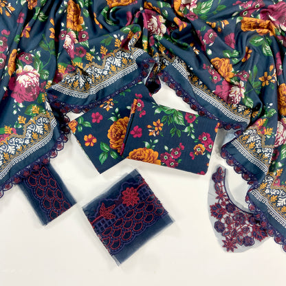 Baroque Printed Slub Khaddar With Emb Patches 3PC