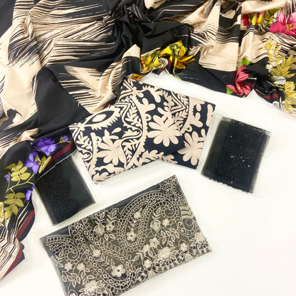 Maria B Printed Linen With Emb Patches 3PC