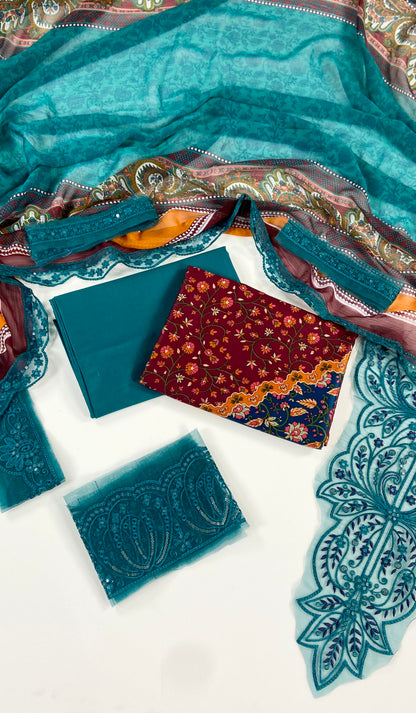 Maria B Embroiderd & Digital Printed Lawn 3PC