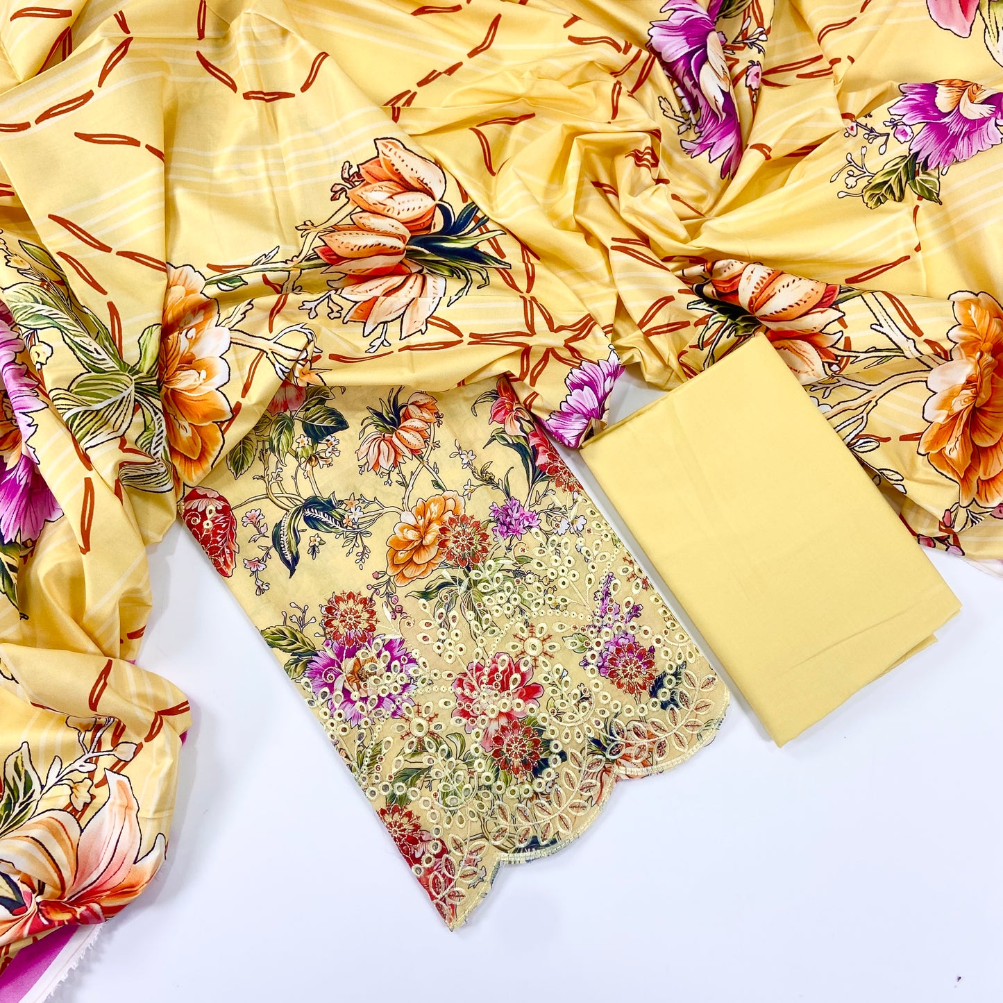 Ethnic Chickenkari Daman Linen 3PC