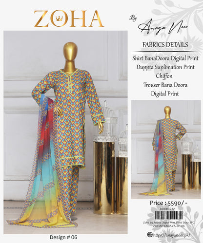 Zoha By Anaya Noor Print Bana Dora 3-PC