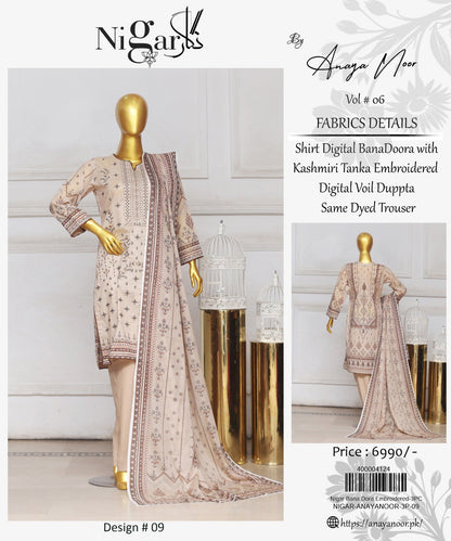 Nigar By Anaya Noor Bana Dora Emb 3-Pc