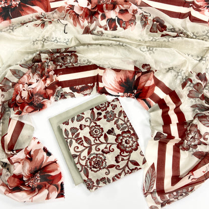 Monal Digital Printed Lawn With Voil Dupatta 3PC
