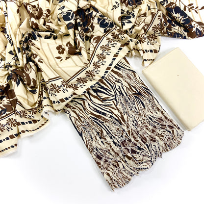 Ethnic Chickenkari Daman Linen 3PC