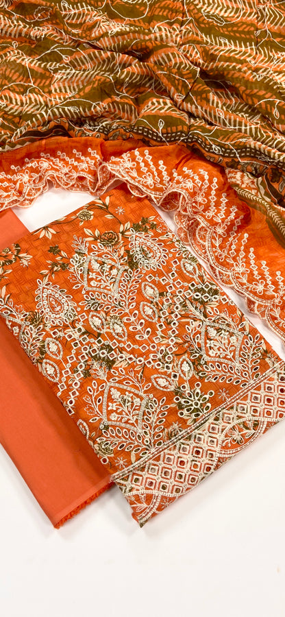 Riwayat Embroidered Lawn With Chiffon Dupatta 3PC