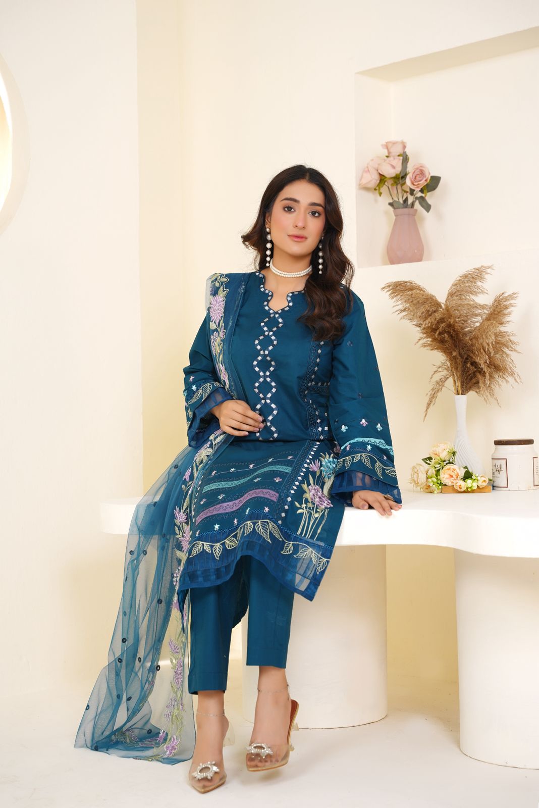 Crimson Cambric Embroidered 3 Piece Suit