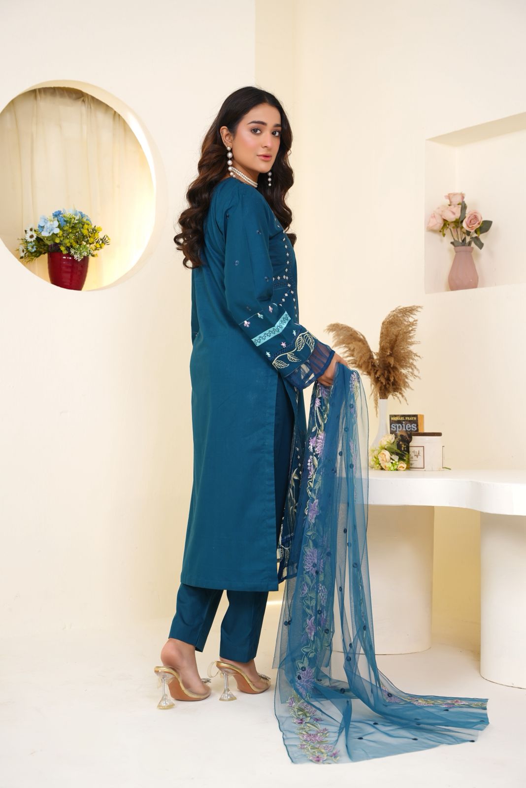 Crimson Cambric Embroidered 3 Piece Suit