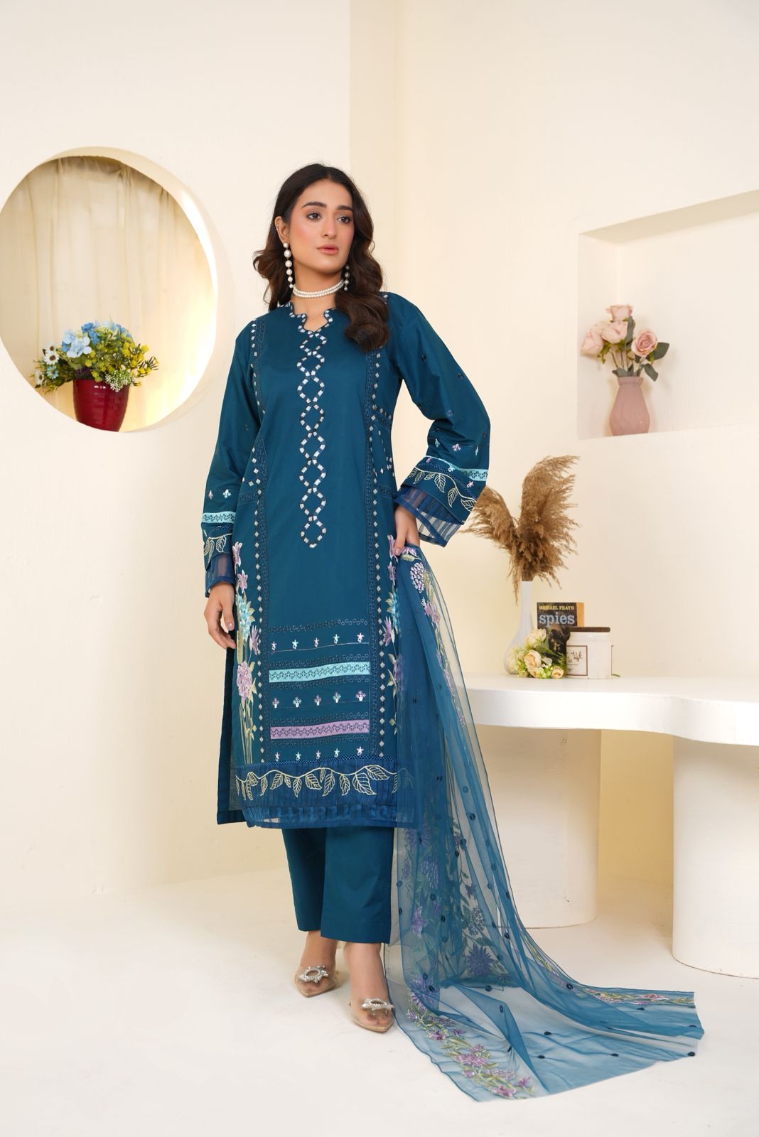 Crimson Cambric Embroidered 3 Piece Suit
