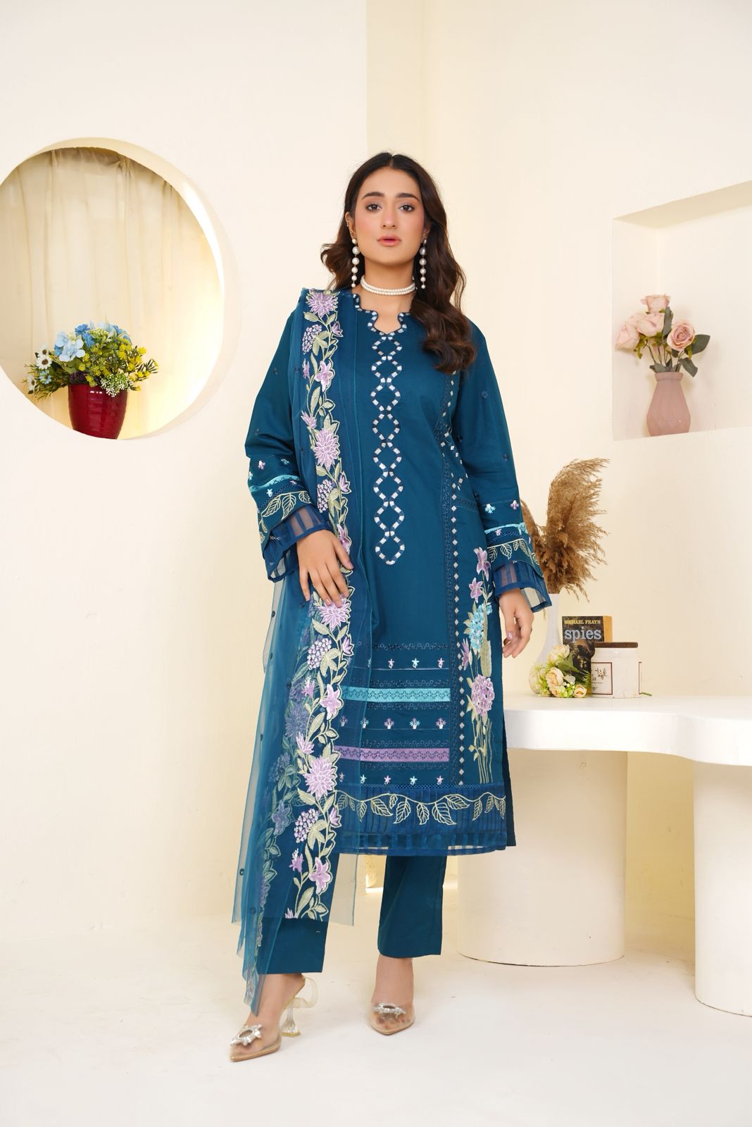 Crimson Cambric Embroidered 3 Piece Suit
