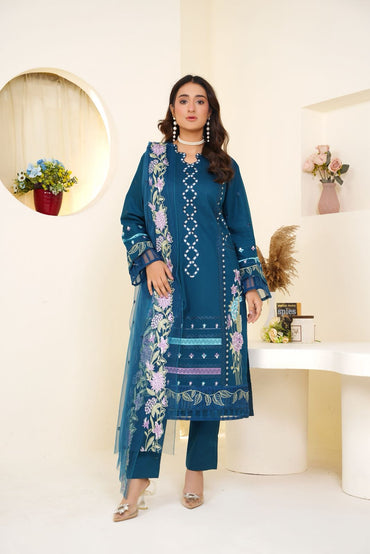 Crimson Cambric Embroidered 3 Piece Suit