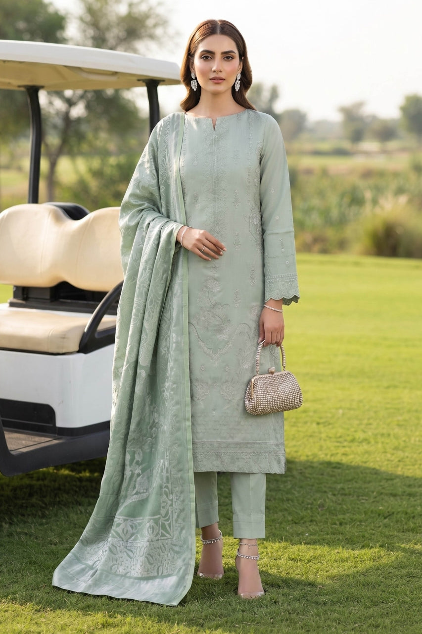 Khoshbo Sa By Anaya Noor Full Emb Dhanak With Plachi Shawl 3PC