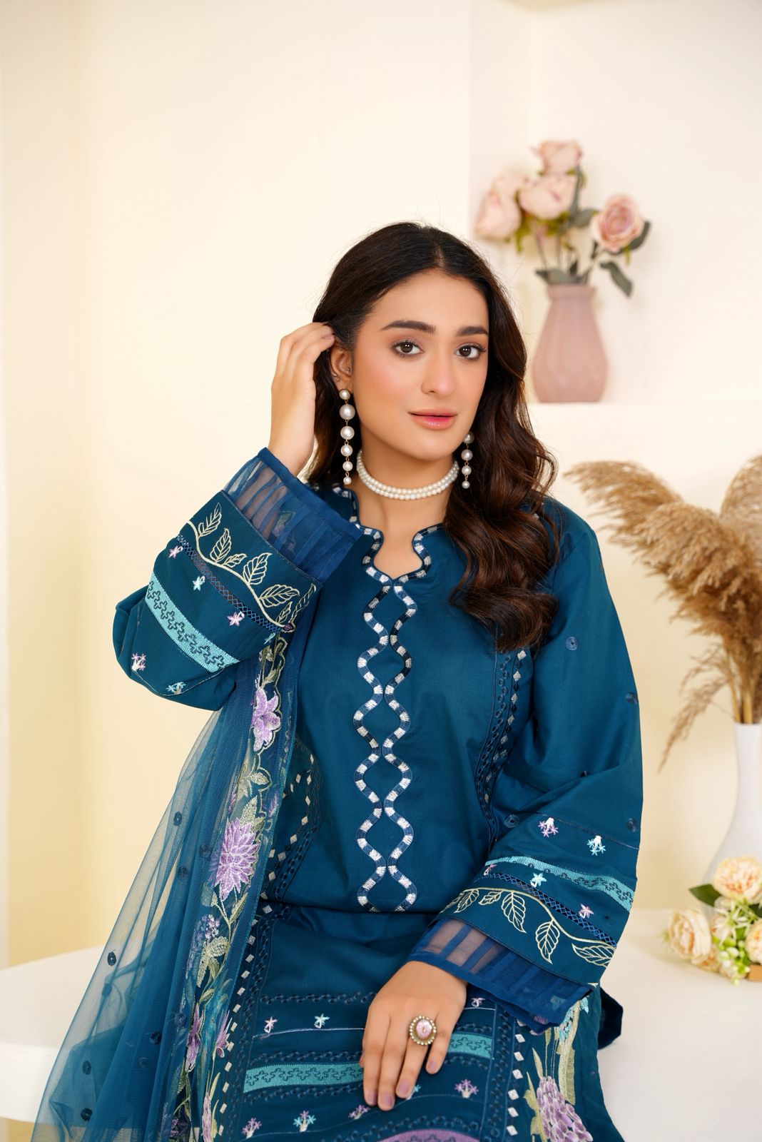 Crimson Cambric Embroidered 3 Piece Suit