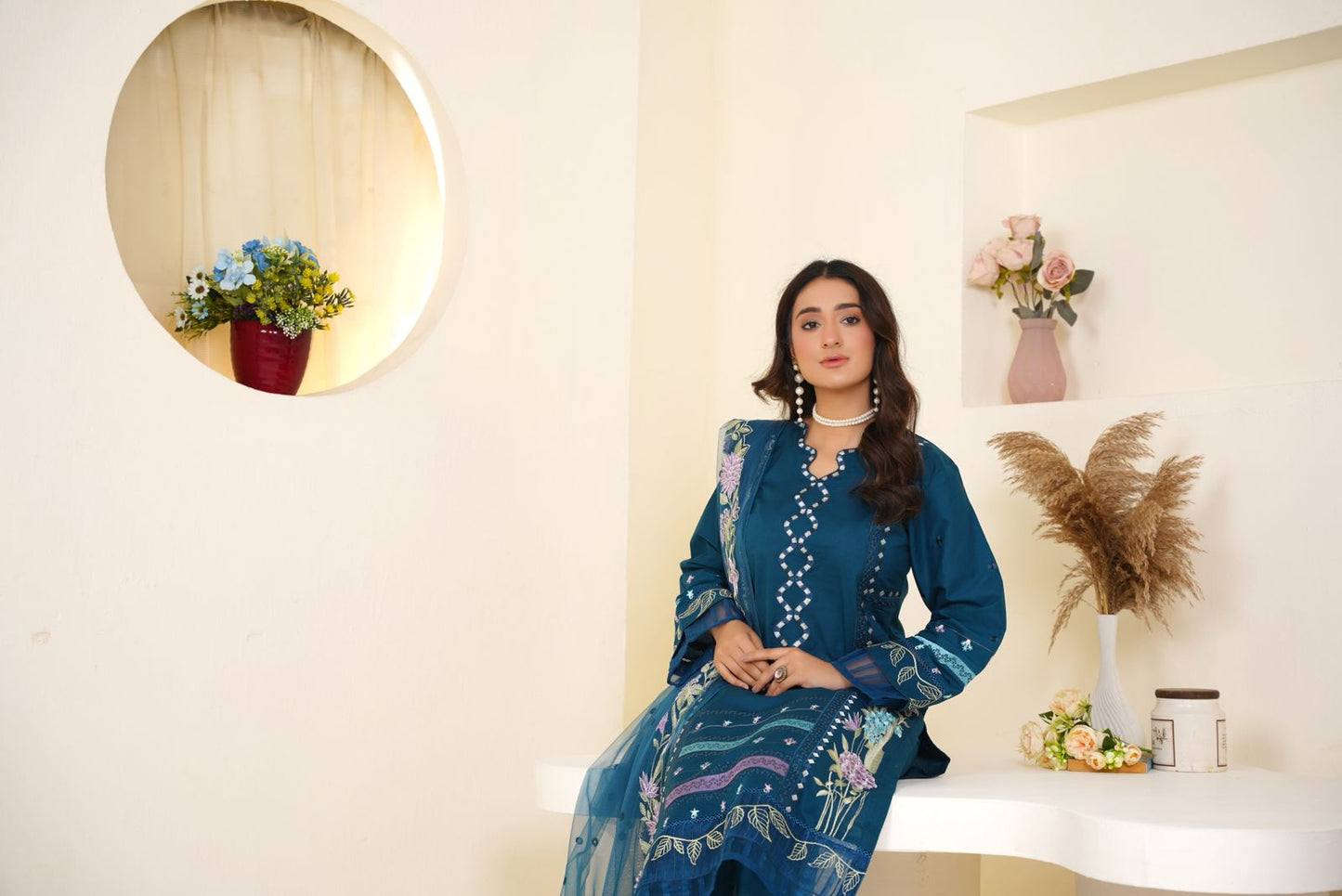 Crimson Cambric Embroidered 3 Piece Suit