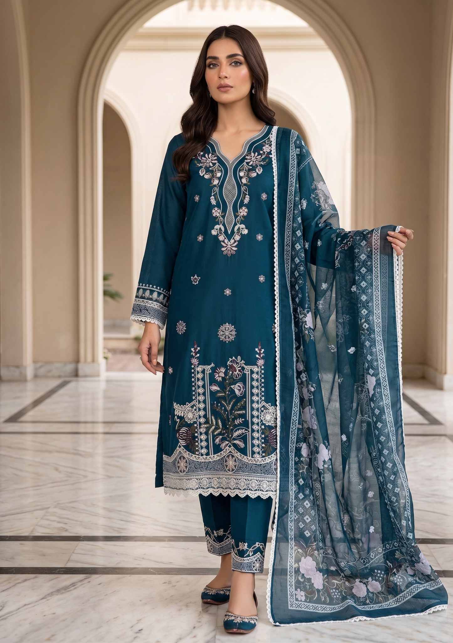 Rise By Anaya Noor Heavy Plain Emb Lawn 3PC