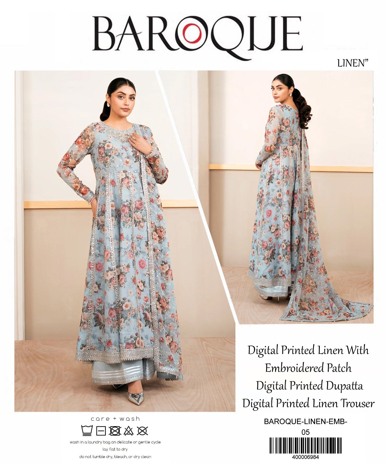 Baroque Printed Linen With Emb Patches 3PC