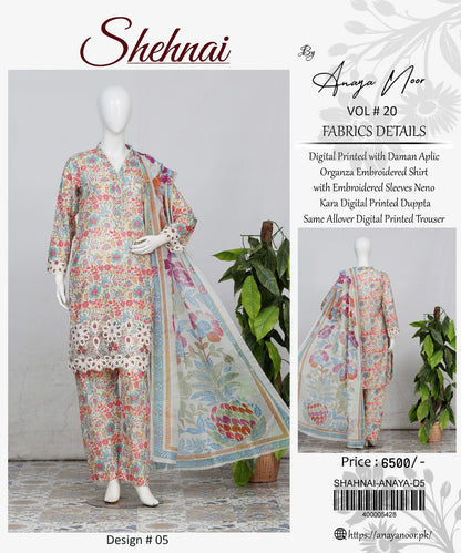 Shahnai By Anaya Noor All Over Printed & Emb Lawn 3PC