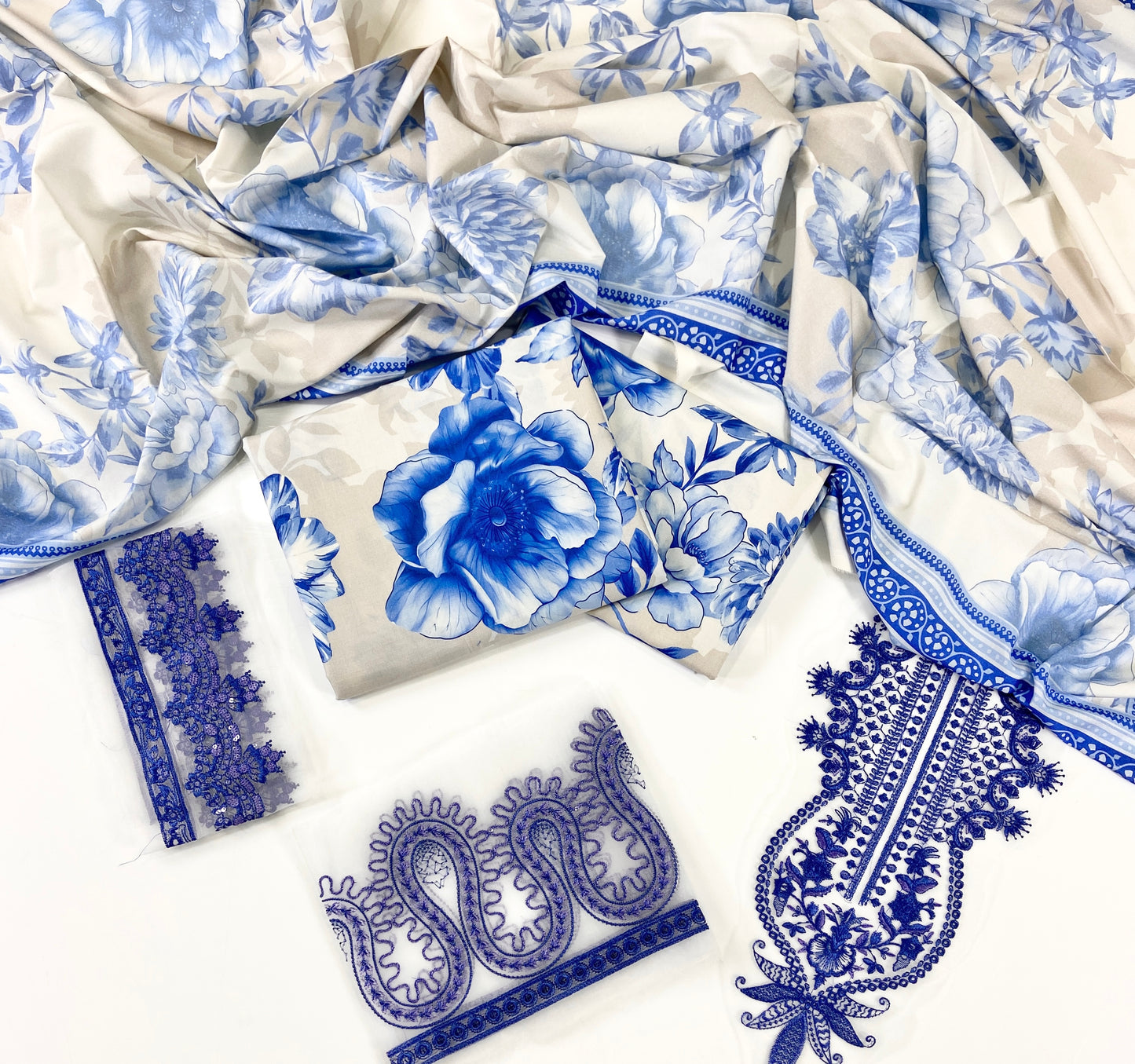 Baroque Printed Linen With Emb Patches 3PC