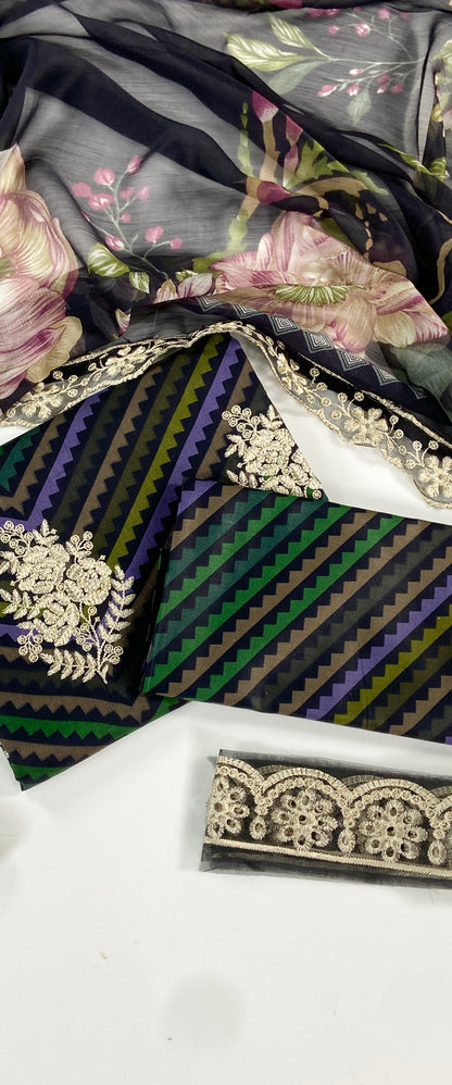 Maria B Embroiderd & Digital Printed Lawn 3PC