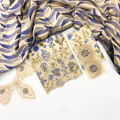 Vanya Printed Linen With Emb Patches 3PC