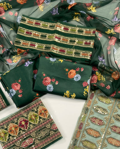 Aneela Premium Silk – With Organza Patches