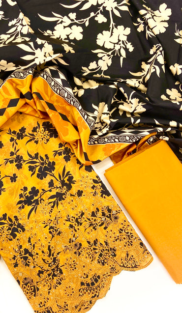 Ethnic Chickenkari Daman Linen 3PC