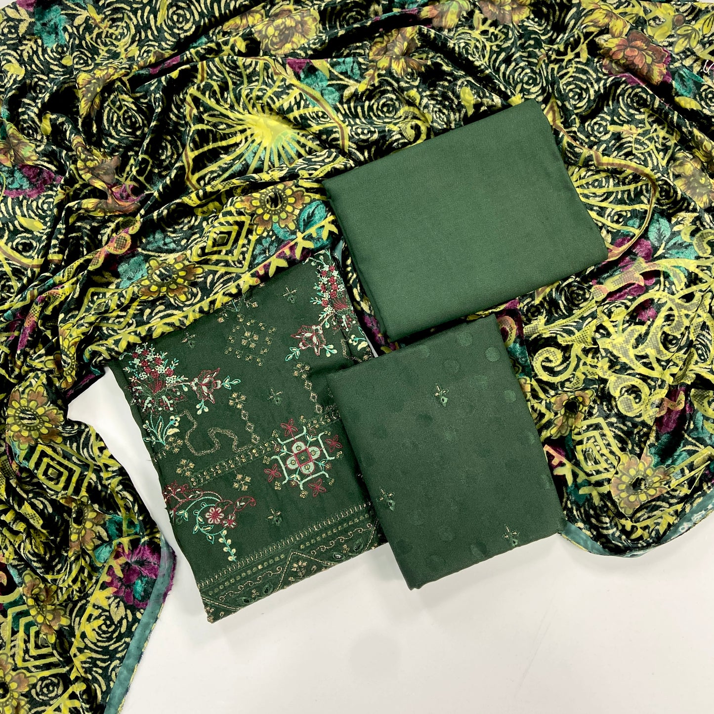 Maria B Emb Dhanak with Plachi Shawl 3PC