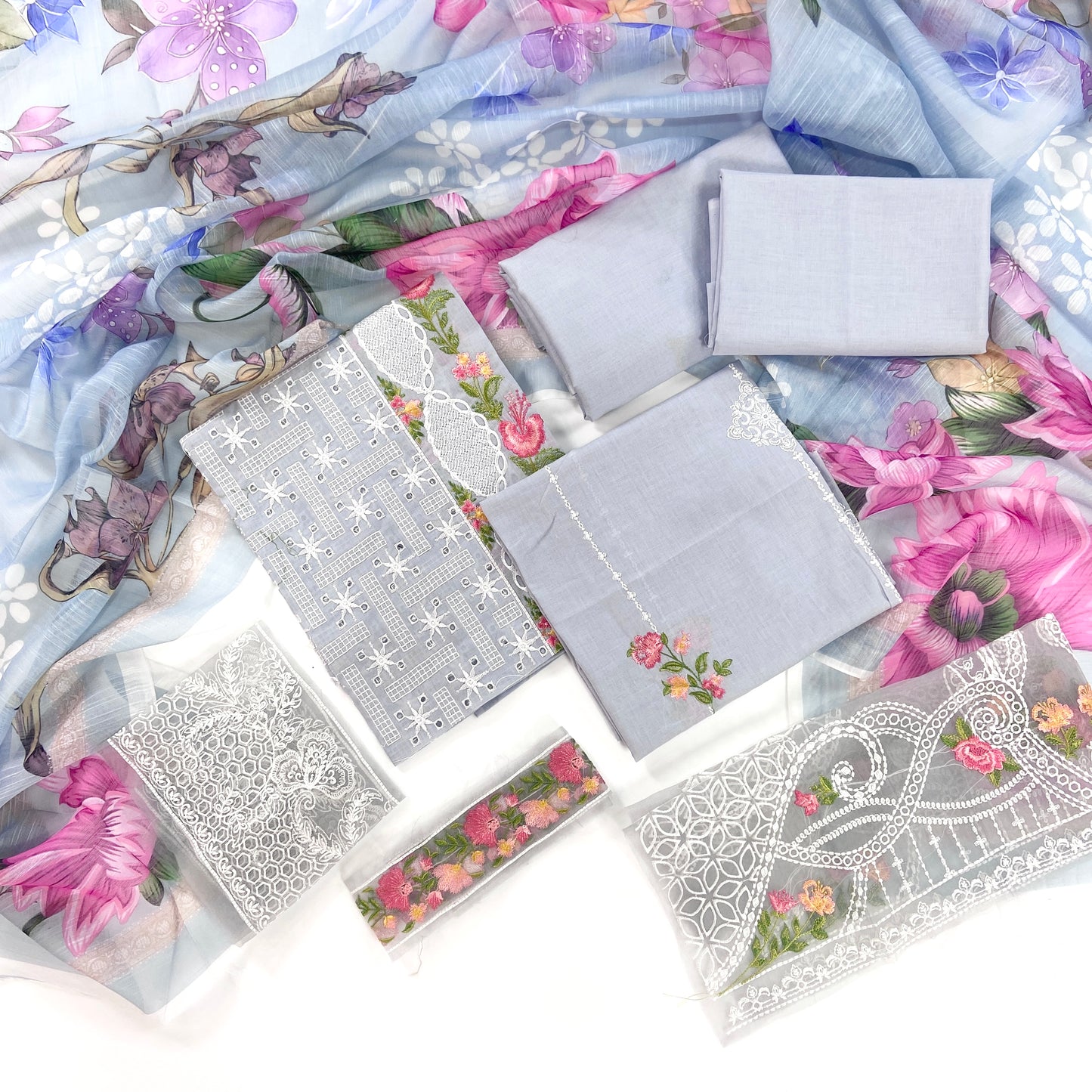 Parishay Plain Embroidered Lawn 3PC